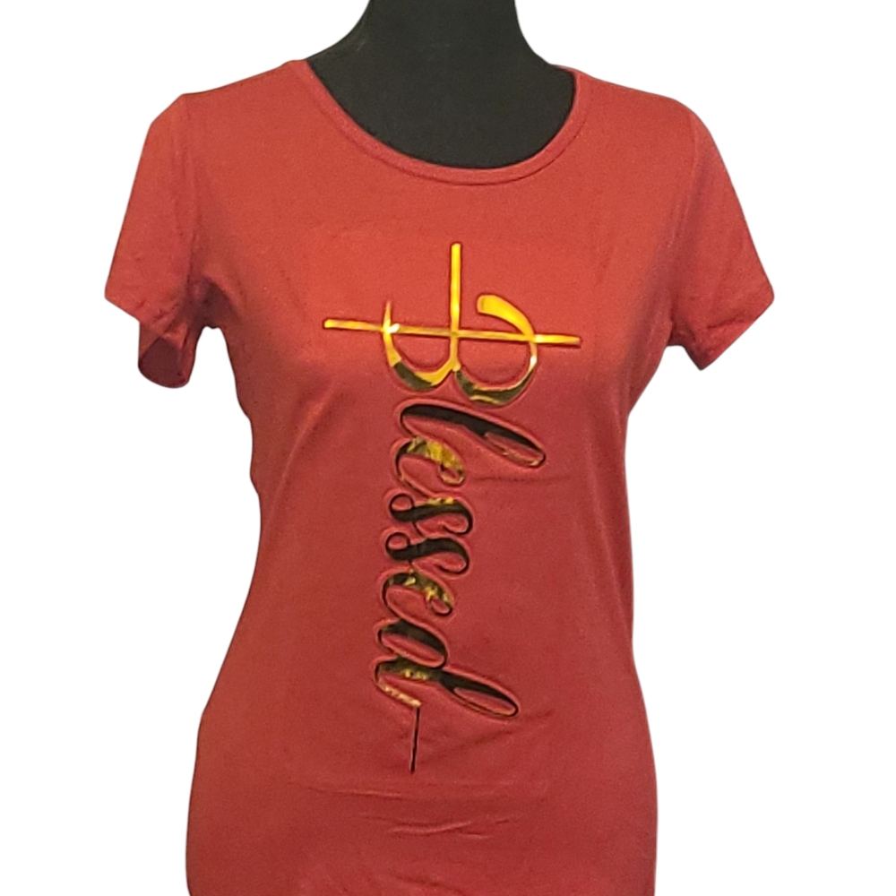 ❤️HP❤️NWOT Red Graphic Tee with 'Blessed' Design